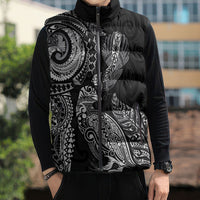 Aotearoa Moko Tribal Tattoo Sleeveless Puffer Jacket New Zealand Maori Penguin and Fantail Black Color LT03 - Polynesian Pride