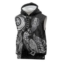Aotearoa Moko Tribal Tattoo Sleeveless Zip Hoodie New Zealand Maori Penguin and Fantail Black Color LT03 Black - Polynesian Pride