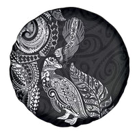 Aotearoa Moko Tribal Tattoo Spare Tire Cover New Zealand Maori Penguin and Fantail Black Color LT03 - Polynesian Pride