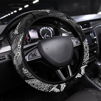 Aotearoa Moko Tribal Tattoo Steering Wheel Cover New Zealand Maori Penguin and Fantail Black Color LT03 Universal Fit Black - Polynesian Pride
