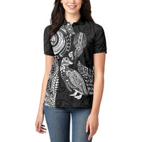 Aotearoa Moko Tribal Tattoo Women Polo Shirt New Zealand Maori Penguin and Fantail Black Color LT03 - Polynesian Pride