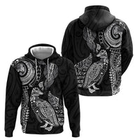 Aotearoa Moko Tribal Tattoo Zip Hoodie New Zealand Maori Penguin and Fantail Black Color