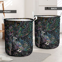 Aotearoa Moko Tribal Tattoo Laundry Basket New Zealand Maori Penguin and Fantail Paua Shell Style LT03 - Polynesian Pride