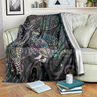Aotearoa Moko Tribal Tattoo Blanket New Zealand Maori Penguin and Fantail Paua Shell Style LT03 Multicolor - Polynesian Pride