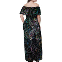 Aotearoa Moko Tribal Tattoo Family Matching Off Shoulder Maxi Dress and Hawaiian Shirt New Zealand Maori Penguin and Fantail Paua Shell Style LT03 - Polynesian Pride