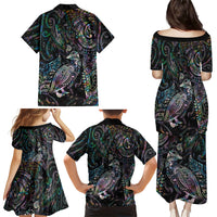 Aotearoa Moko Tribal Tattoo Family Matching Puletasi and Hawaiian Shirt New Zealand Maori Penguin and Fantail Paua Shell Style LT03 - Polynesian Pride