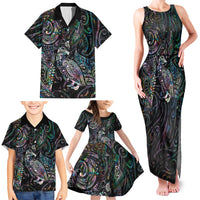 Aotearoa Moko Tribal Tattoo Family Matching Tank Maxi Dress and Hawaiian Shirt New Zealand Maori Penguin and Fantail Paua Shell Style LT03 - Polynesian Pride