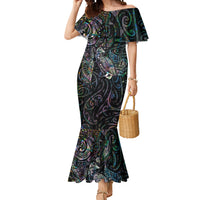 Aotearoa Moko Tribal Tattoo Mermaid Dress New Zealand Maori Penguin and Fantail Paua Shell Style LT03 Women Multicolor - Polynesian Pride