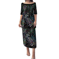 Aotearoa Moko Tribal Tattoo Puletasi New Zealand Maori Penguin and Fantail Paua Shell Style LT03 Long Dress Multicolor - Polynesian Pride