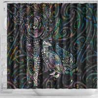 Aotearoa Moko Tribal Tattoo Shower Curtain New Zealand Maori Penguin and Fantail Paua Shell Style LT03 - Polynesian Pride