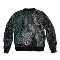 Aotearoa Moko Tribal Tattoo Sleeve Zip Bomber Jacket New Zealand Maori Penguin and Fantail Paua Shell Style LT03 - Polynesian Pride