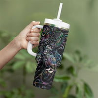 Aotearoa Moko Tribal Tattoo Tumbler With Handle New Zealand Maori Penguin and Fantail Paua Shell Style LT03 - Polynesian Pride