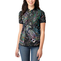 Aotearoa Moko Tribal Tattoo Women Polo Shirt New Zealand Maori Penguin and Fantail Paua Shell Style LT03 - Polynesian Pride