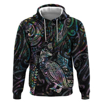 Aotearoa Moko Tribal Tattoo Zip Hoodie New Zealand Maori Penguin and Fantail Paua Shell Style LT03 Pullover Hoodie Multicolor - Polynesian Pride