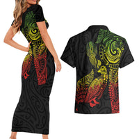Aotearoa Moko Tribal Tattoo Couples Matching Short Sleeve Bodycon Dress and Hawaiian Shirt New Zealand Maori Penguin and Fantail Reggae Style LT03 - Polynesian Pride