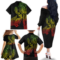 Aotearoa Moko Tribal Tattoo Family Matching Off The Shoulder Long Sleeve Dress and Hawaiian Shirt New Zealand Maori Penguin and Fantail Reggae Style LT03 - Polynesian Pride