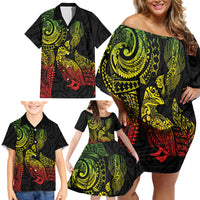 Aotearoa Moko Tribal Tattoo Family Matching Off Shoulder Short Dress and Hawaiian Shirt New Zealand Maori Penguin and Fantail Reggae Style LT03 - Polynesian Pride