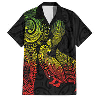 Aotearoa Moko Tribal Tattoo Family Matching Short Sleeve Bodycon Dress and Hawaiian Shirt New Zealand Maori Penguin and Fantail Reggae Style LT03 Dad's Shirt - Short Sleeve Multicolor - Polynesian Pride