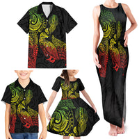 Aotearoa Moko Tribal Tattoo Family Matching Tank Maxi Dress and Hawaiian Shirt New Zealand Maori Penguin and Fantail Reggae Style LT03 - Polynesian Pride