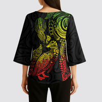 Aotearoa Moko Tribal Tattoo Kimono Sleeve Blouse New Zealand Maori Penguin and Fantail Reggae Style LT03 - Polynesian Pride