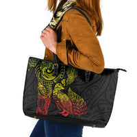 Aotearoa Moko Tribal Tattoo Leather Tote Bag New Zealand Maori Penguin and Fantail Reggae Style LT03 Multicolor - Polynesian Pride