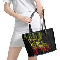 Aotearoa Moko Tribal Tattoo Leather Tote Bag New Zealand Maori Penguin and Fantail Reggae Style LT03 - Polynesian Pride