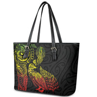 Aotearoa Moko Tribal Tattoo Leather Tote Bag New Zealand Maori Penguin and Fantail Reggae Style LT03 - Polynesian Pride