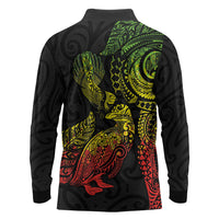 Aotearoa Moko Tribal Tattoo Long Sleeve Polo Shirt New Zealand Maori Penguin and Fantail Reggae Style