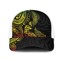 Aotearoa Moko Tribal Tattoo Mesh Trucker Cap New Zealand Maori Penguin and Fantail Reggae Style LT03 One Size White Multicolor - Polynesian Pride