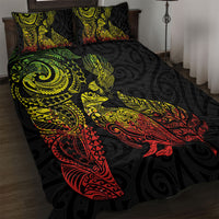 Aotearoa Moko Tribal Tattoo Quilt Bed Set New Zealand Maori Penguin and Fantail Reggae Style LT03 Multicolor - Polynesian Pride