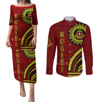 Kolisi Tonga Atele Couples Matching Puletasi and Long Sleeve Button Shirt Ngatu and Polynesian Pattern LT03 Red - Polynesian Pride