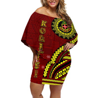 Kolisi Tonga Atele Off Shoulder Short Dress Ngatu and Polynesian Pattern LT03 Women Red - Polynesian Pride