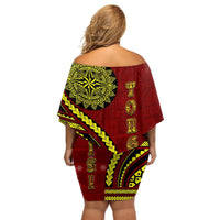 Kolisi Tonga Atele Off Shoulder Short Dress Ngatu and Polynesian Pattern LT03 - Polynesian Pride