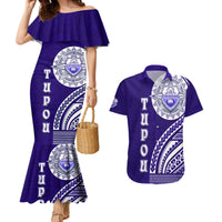 Tupou College Toloa Couples Matching Mermaid Dress and Hawaiian Shirt Ngatu and Polynesian Pattern LT03 Blue - Polynesian Pride