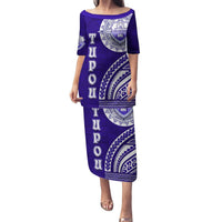 Tupou College Toloa Puletasi Ngatu and Polynesian Pattern LT03 Long Dress Blue - Polynesian Pride