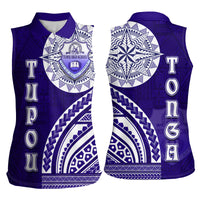 Tupou College Toloa Women Sleeveless Polo Shirt Ngatu and Polynesian Pattern