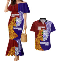 Kolisi Tonga Atele and Tupou College Toloa Couples Matching Mermaid Dress and Hawaiian Shirt Ngatu and Polynesian Spiral Pattern LT03 Red - Polynesian Pride