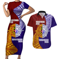 Kolisi Tonga Atele and Tupou College Toloa Couples Matching Short Sleeve Bodycon Dress and Hawaiian Shirt Ngatu and Polynesian Spiral Pattern LT03 Red - Polynesian Pride