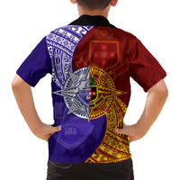 Kolisi Tonga Atele and Tupou College Toloa Family Matching Off Shoulder Maxi Dress and Hawaiian Shirt Ngatu and Polynesian Spiral Pattern