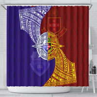 Kolisi Tonga Atele and Tupou College Toloa Shower Curtain Ngatu and Polynesian Spiral Pattern