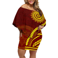 Tonga High School Off Shoulder Short Dress Ngatu and Polynesian Pattern