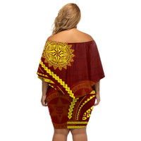 Tonga High School Off Shoulder Short Dress Ngatu and Polynesian Pattern LT03 - Polynesian Pride