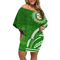 Liahona High School Off Shoulder Short Dress Ngatu and Polynesian Pattern LT03 Women Green - Polynesian Pride