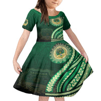 Saineha High School Family Matching Puletasi and Hawaiian Shirt Ngatu and Polynesian Pattern LT03 Daughter's Dress Green - Polynesian Pride