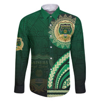 Saineha High School Family Matching Puletasi and Hawaiian Shirt Ngatu and Polynesian Pattern LT03 Dad's Shirt - Long Sleeve Green - Polynesian Pride