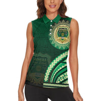 Saineha High School Women Sleeveless Polo Shirt Ngatu and Polynesian Pattern