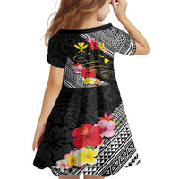Aloha Hawaii Hibiscus and Plumeria Flowers Family Matching Tank Maxi Dress and Hawaiian Shirt Kanaka Maoli Tattoo Polynesian Pattern