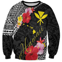 Aloha Hawaii Hibiscus and Plumeria Flowers Sweatshirt Kanaka Maoli Tattoo Polynesian Pattern
