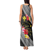 Aloha Hawaii Hibiscus and Plumeria Flowers Tank Maxi Dress Kanaka Maoli Tattoo Polynesian Pattern