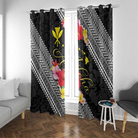 Aloha Hawaii Hibiscus and Plumeria Flowers Window Curtain Kanaka Maoli Tattoo Polynesian Pattern